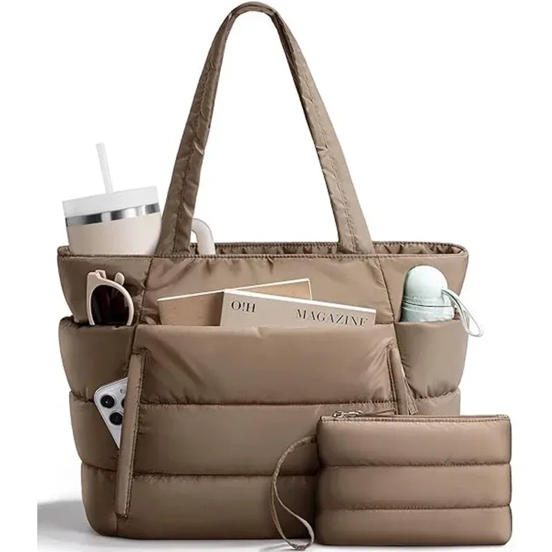 nouveau sac fourre-tout matelassé harajuku de grande capacité pour femmes et filles, sac à main à plusieurs compartiments avec fermeture éclair, idéal pour un usage quotidien et les courts voyages.
