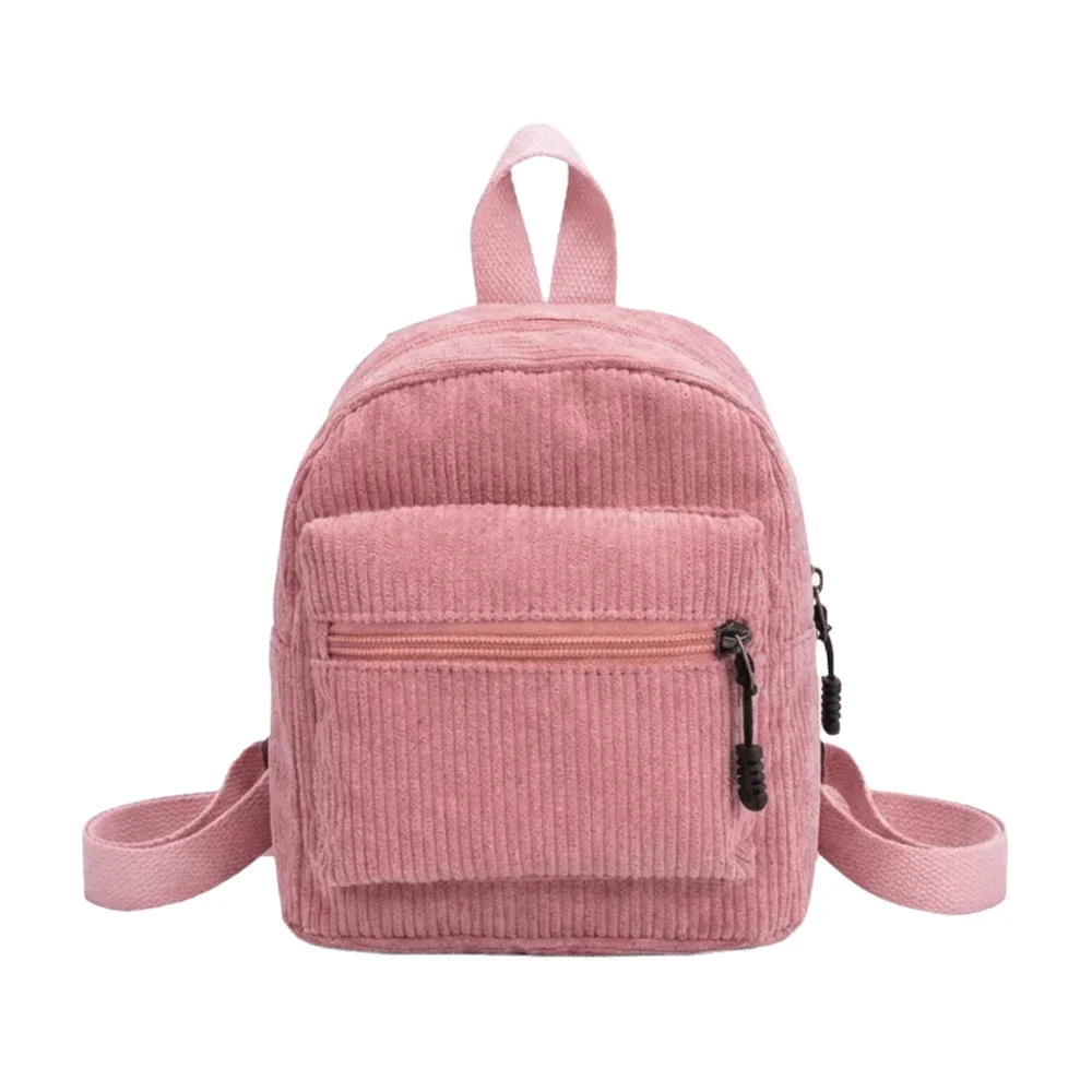 sac à dos mini en velours côtelé de couleur unie, léger, avec fermeture éclair, double bandoulière, multi-poches, style vintage, pour le quotidien et les voyages