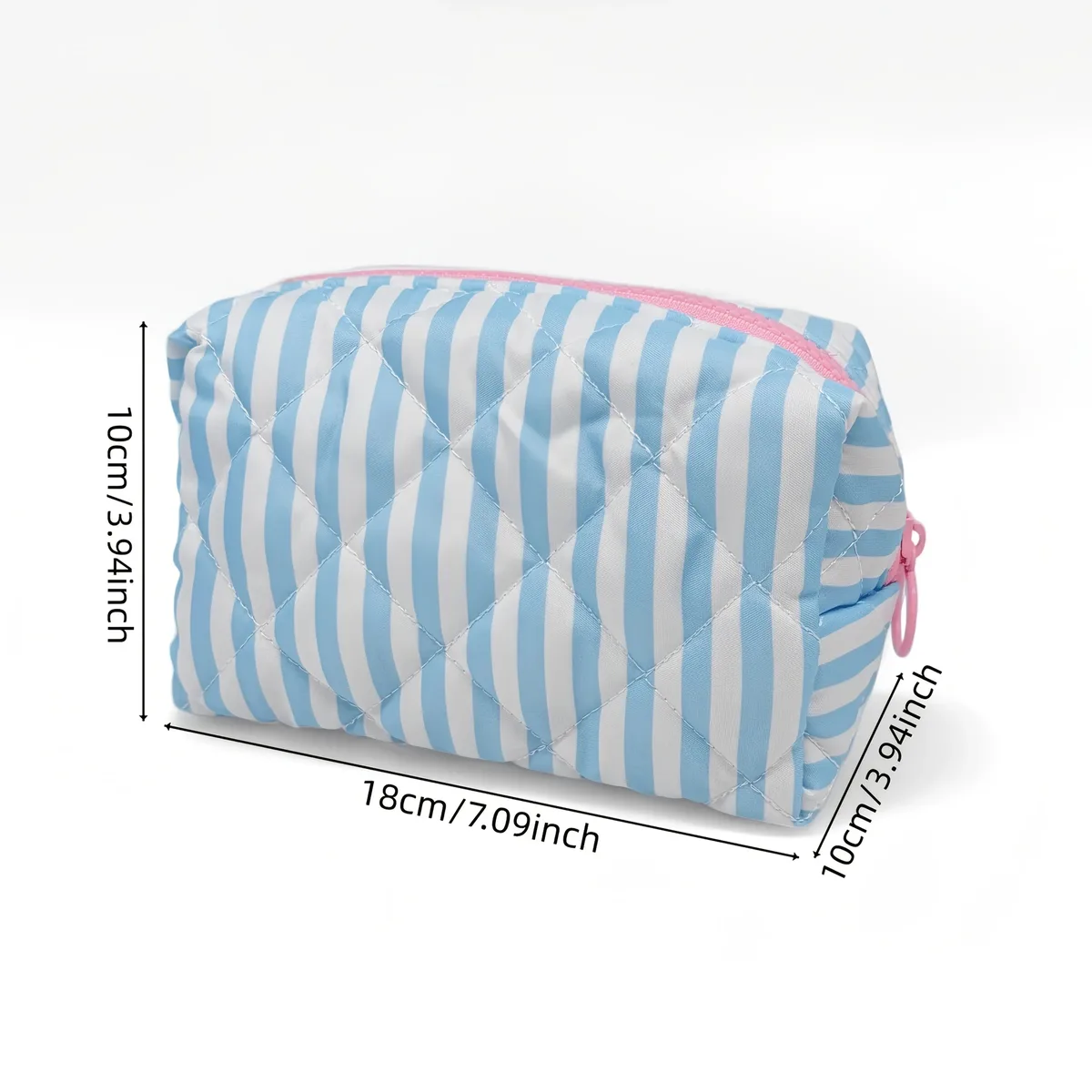 pochette de maquillage matelassée à rayures bleues, organiseur de cosmétiques élégant pour femmes, grande capacité, légère, trousse de toilette de voyage