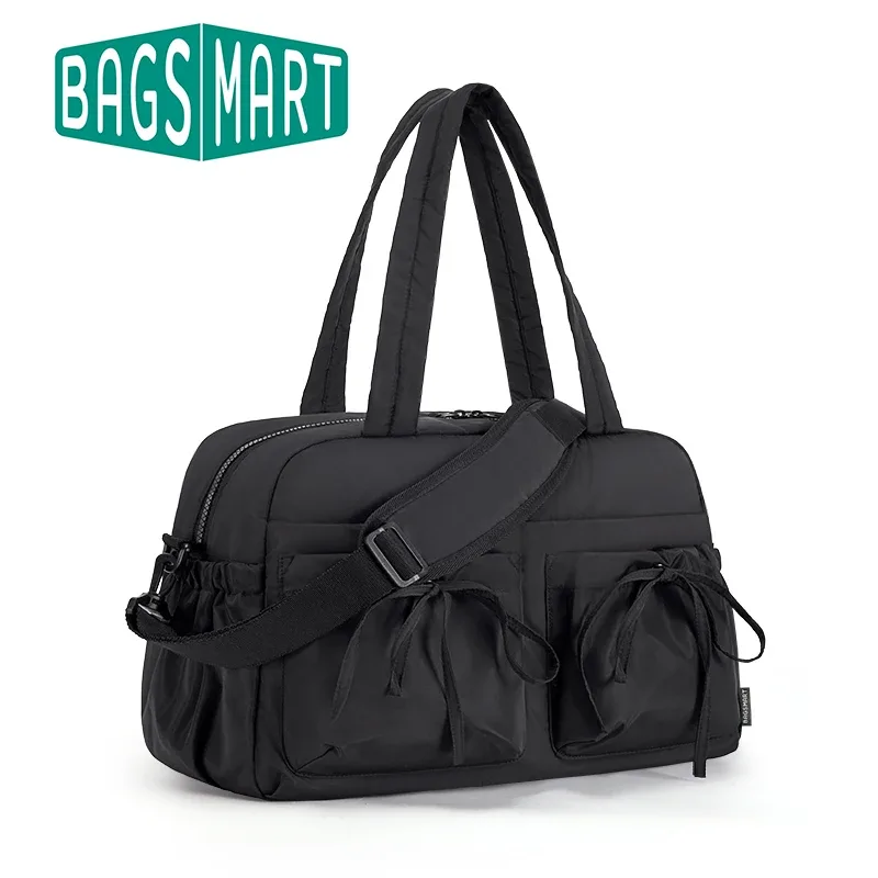 sac voyage polyester noir rose bandoulière poignée supérieure poches latérales grande capacité usage voyage sport loisirs