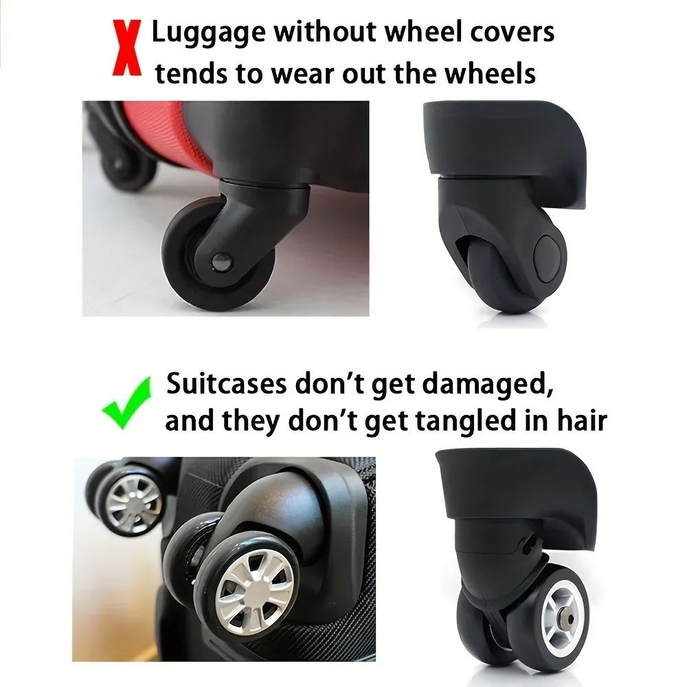 ensemble de protection de roues de bagages amélioré et épaissi, 8 pièces, kit de réparation de roues, kit de silencieux pour roues de bagages de remorque