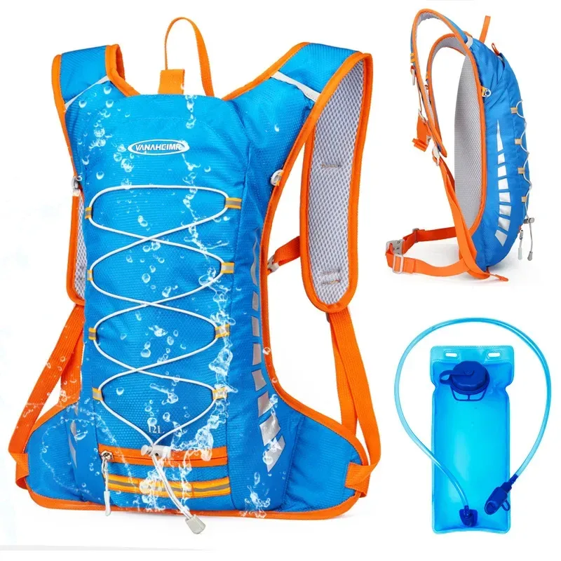 sac dos nylon bleu gris motif bulles eau bandes orange gris activités plein air 36 55 litres bandoulière arquée fermeture éclair