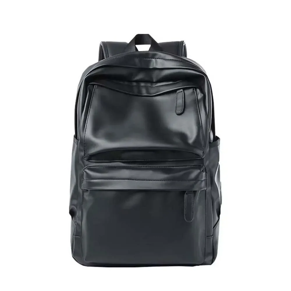 sac à dos en cuir pvc pour homme, résistant à l'eau, avec bretelles rembourrées, sac d'école pour ordinateur portable, double compartiment latéral, poche zippée cachée