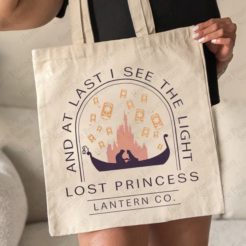 raiponce lost princess pattern sac fourre-tout en toile lanterne co. sac à bandoulière pour femmes, sacs de courses réutilisables, meilleur cadeau pour les amateurs de films