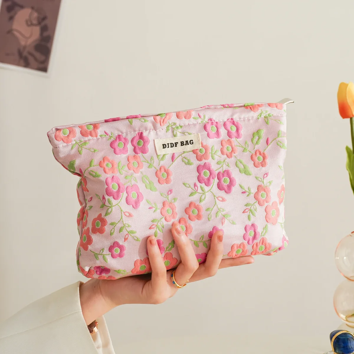 sac à cosmétiques lapin violet pour femme, grande capacité, sac de rangement pour produits de soins de la peau, sac d'agrément de voyage, sac pratique portable