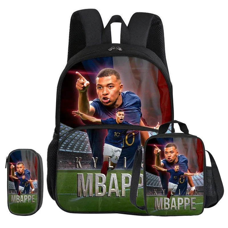 sac dos nylon noir motifs kylian mbappé dessins animés poche avant fermeture éclair bandoulière arquée capacité 20 35 litres petit sac assorti trousse crayons