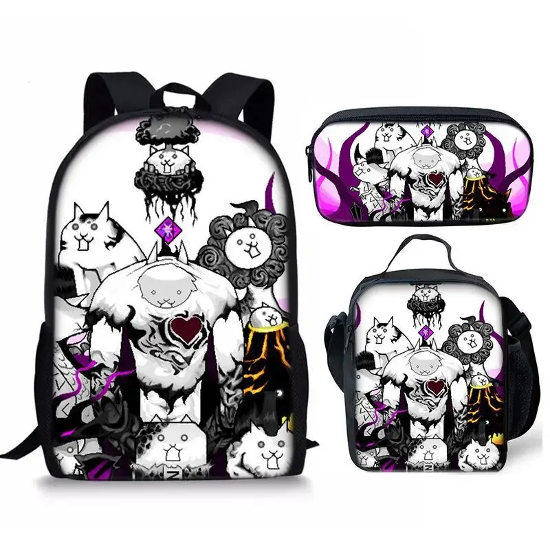 the battle cats – ensemble de trois pièces, sac à dos pour étudiant, sac à stylos, sac de repas, ensemble de trois pièces