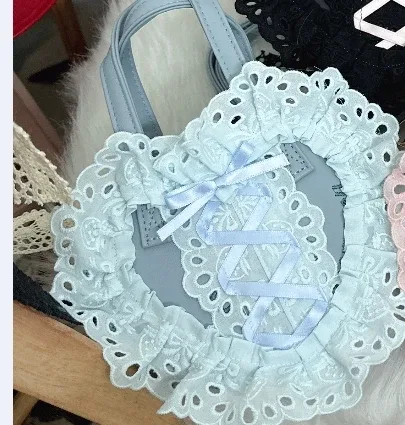 lolita fait à la main amour coeur dentelle fleur mignon sac à bandoulière douce fille étudiants arc fourre-tout sacs à main