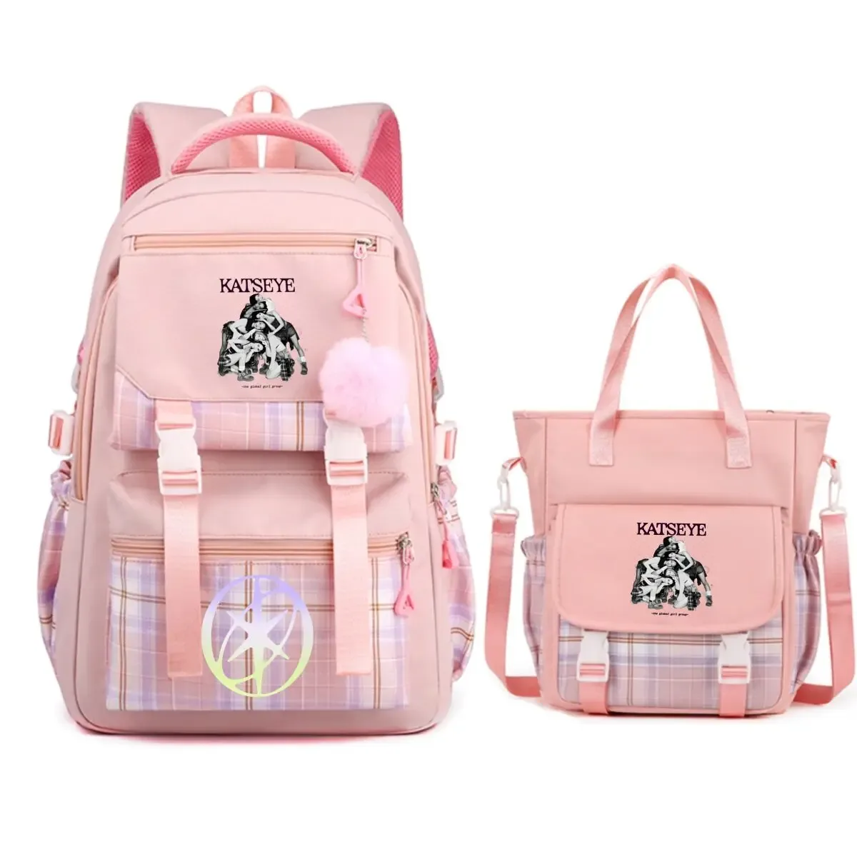 sac à dos kpop katseye imprimé 2 pièces y2k coréen ulzzang pour adolescentes avec sac messager, sac à dos de voyage tendance pour femmes