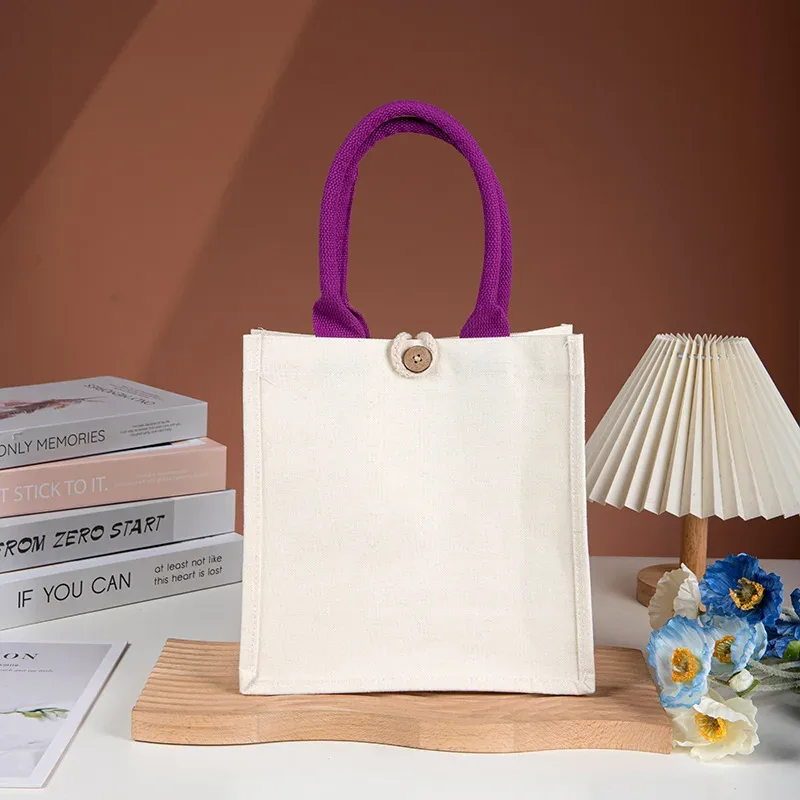 sac fourre-tout en toile vierge personnalisable avec logo, imprimable, en faux toile de jute, couleur unie, grande capacité, pour femmes