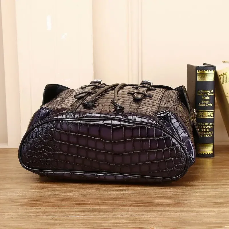 nouveau sac à dos de luxe 2026 en cuir véritable pour homme, motif alligator, sac à dos étudiant garçon, sacoche ordinateur portable 15,6 pouces de luxe