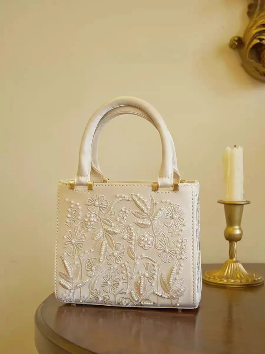 élégant doux perle broderie mode sac à main soie cheongsam soirée pochette chaîne sac à bandoulière urbain minimaliste style fourre-tout chic