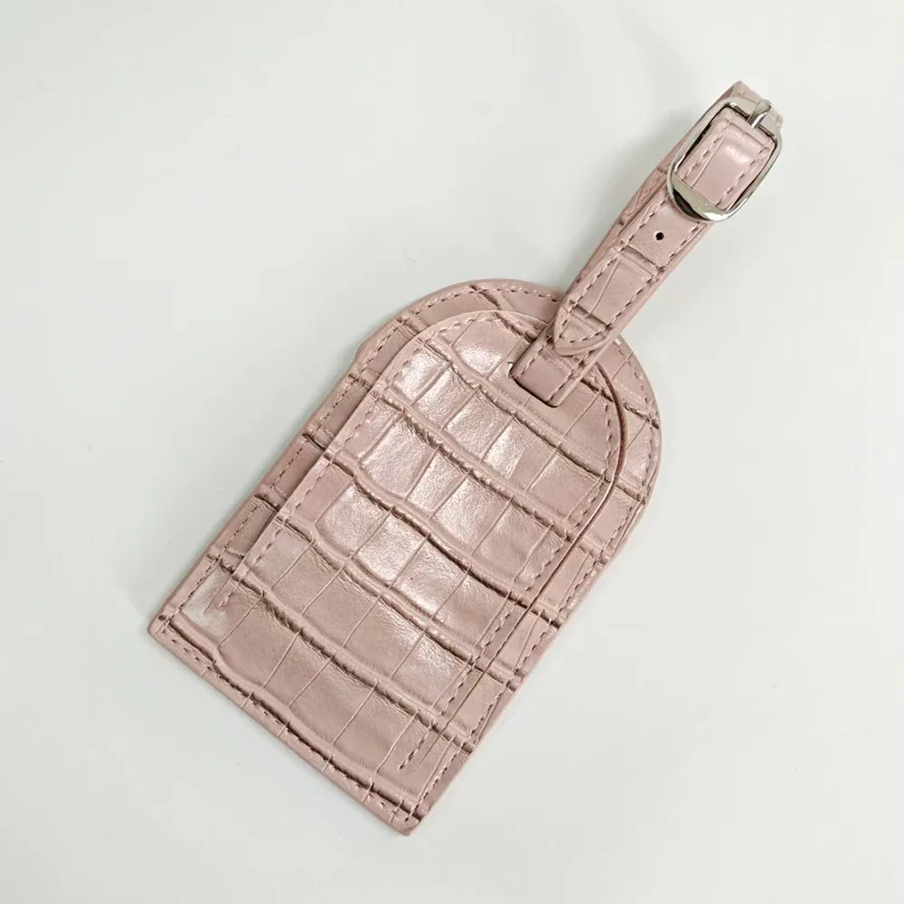 étiquette bagage plastique similicuir motif crocodile rose marron voyage business cadeau personalisation boîte présent