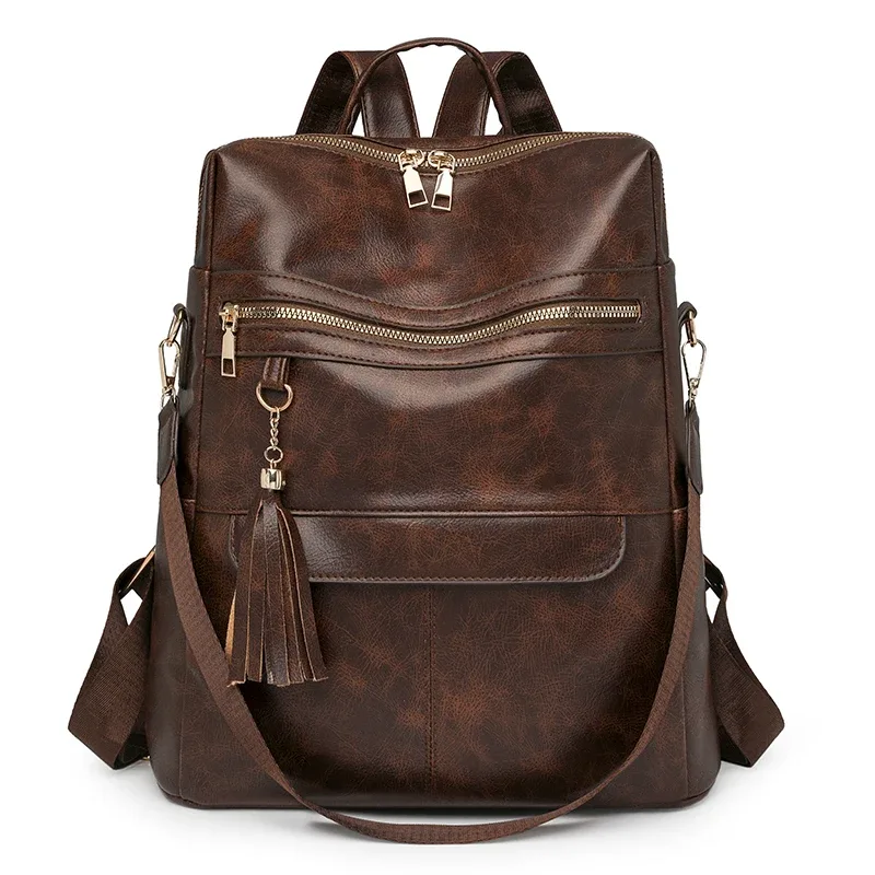 mode gland décoration femmes sac à dos célèbre marque rétro en cuir pu voyage sac à dos dames grande capacité sac à bandoulière