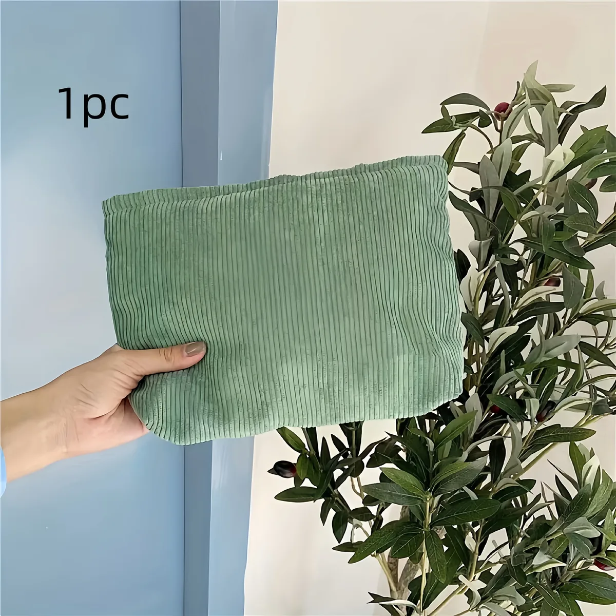 sac de maquillage et pochette de rangement en velours côtelé de grande capacité pour femme - fermeture éclair robuste, disponible en rose/vert, adapté à un usage quotidien, aux voyages d'affaires, sac de toilette et de maquillage léger pour les voyages, accessoires en métal doré