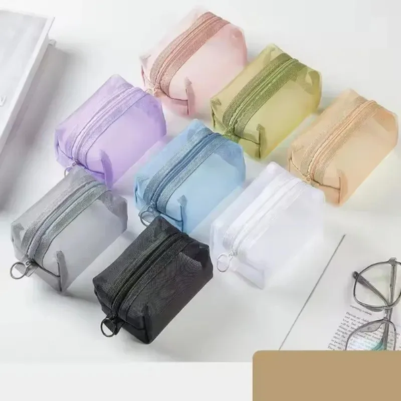 mini sacs cosmétiques en nylon transparent, jolies petites trousses de maquillage pour femmes, pochettes pour rouge à lèvres, organiseur pour câbles, clés, écouteurs