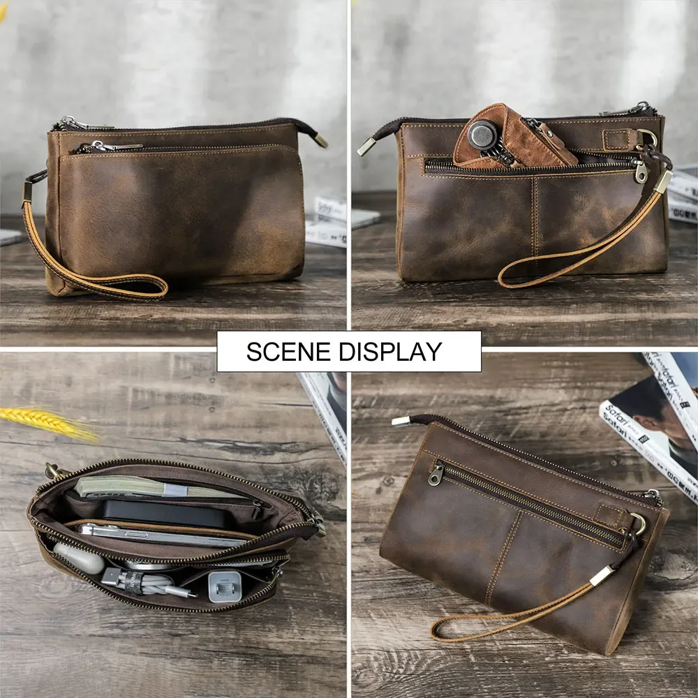 peau de vache hommes pochettes en cuir véritable hommes d'affaires voyage sacs à main grande capacité câble organisateur pochette sac à main style vintage