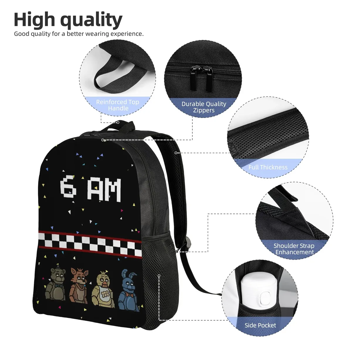 sac à dos fnaf horror game pour hommes, grands sacs à dos en polyester, sacs décontractés pour lycée, sac à dos de voyage personnalisé