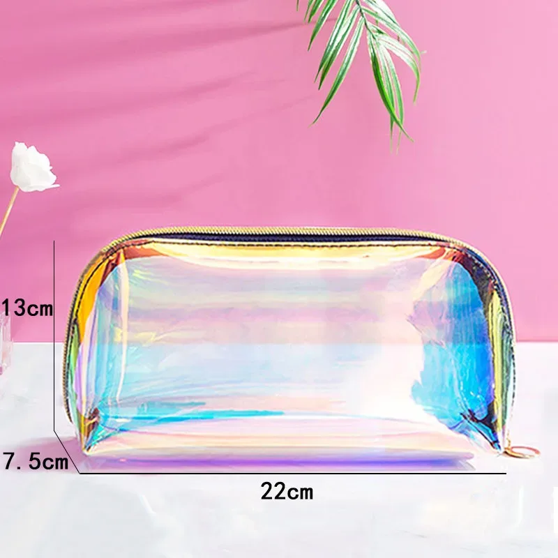 pochette de maquillage holographique, pochette de maquillage transparente en pvc, pochette cosmétique irisée, pochette cosmétique portable de voyage, sacs cosmétiques en tpu