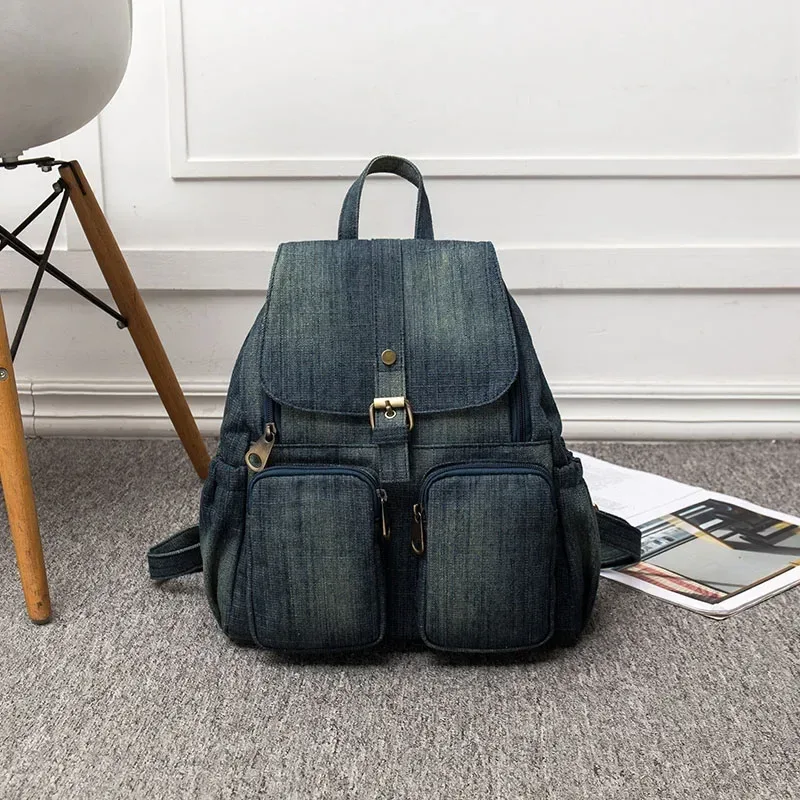 sac à dos en denim pour femmes, sac à bandoulière de loisirs et de voyage, grande capacité, cartable à la mode pour filles