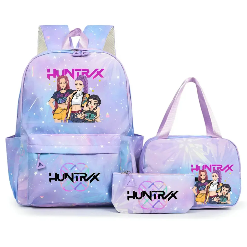 ensemble de sacs à dos imprimés kpop demon hunters avec sac à lunch et trousse à crayons, sac à dos d'extérieur léger et respirant de grande capacité