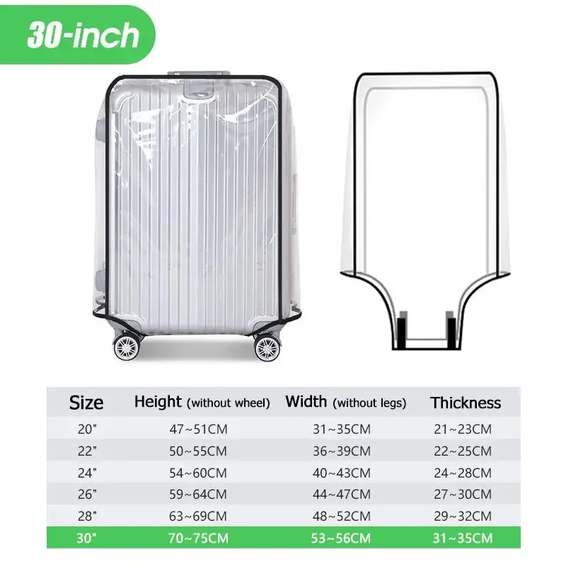housse de bagage transparente de voyage, imperméable et anti-poussière, en pvc, résistante à l'usure, convient aux valises de 20 à 30 pouces