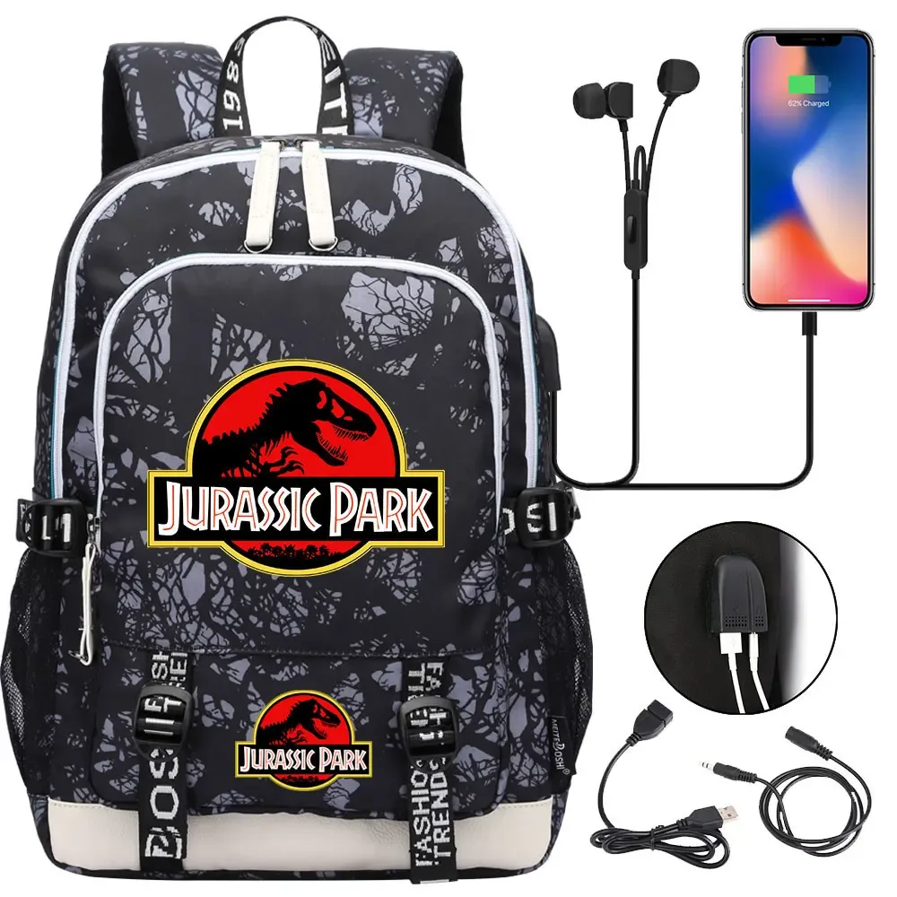 jurassic park world dinosaure adolescent usb charge sac à dos pour ordinateur portable femmes hommes filles garçons enfants école livre sac voyage sac à dos