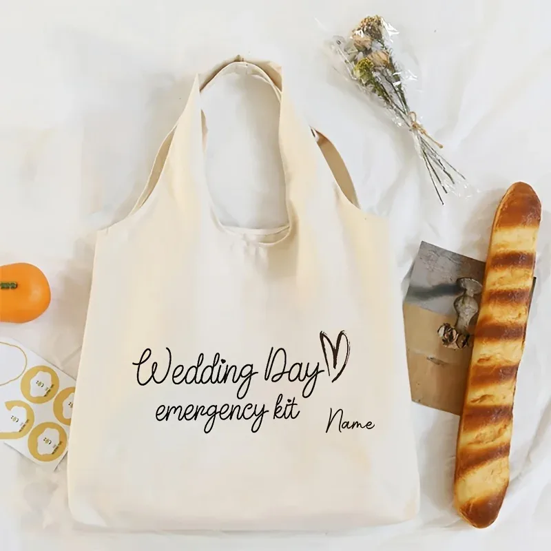 sac fourre-tout personnalisé avec motif de trousse d'urgence pour le jour du mariage, sac à bandoulière, cadeau pour la mariée le jour du mariage, personnalisable