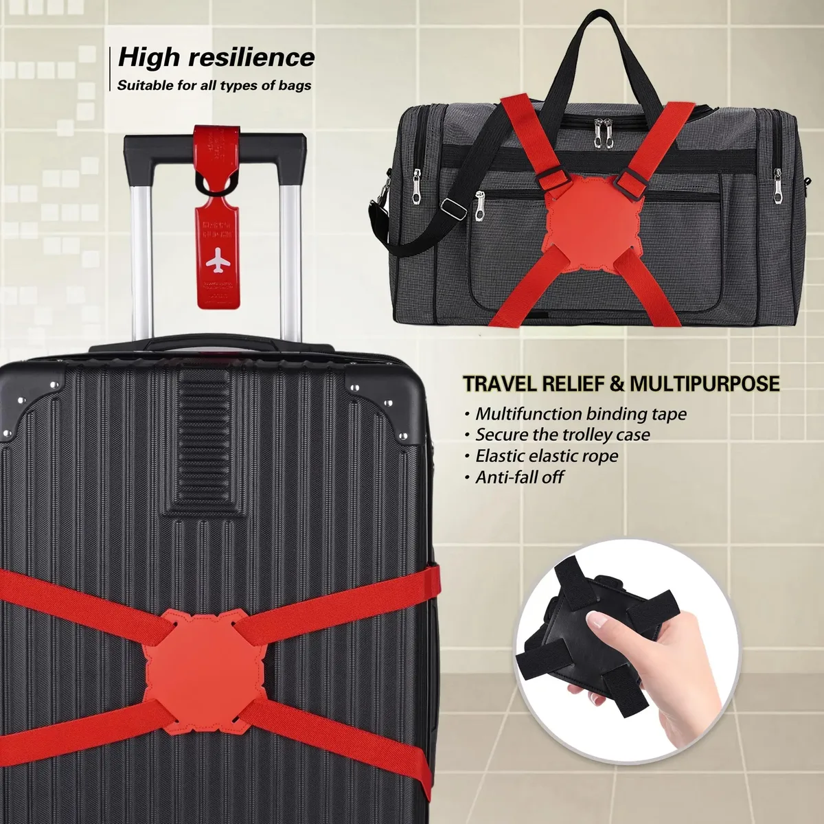 ceinture fixation sac nylon bande élastique rouge adaptation sacs voyage étudiant affaires longues distances