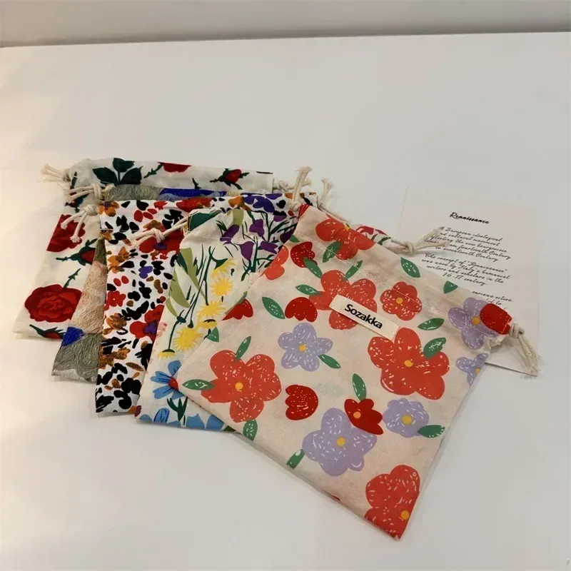 Sac à cosmétiques en coton à cordon de serrage, fourre-tout pliable écologique, sacs à main portables, sacs d'épicerie pliables, sac de rangement en toile