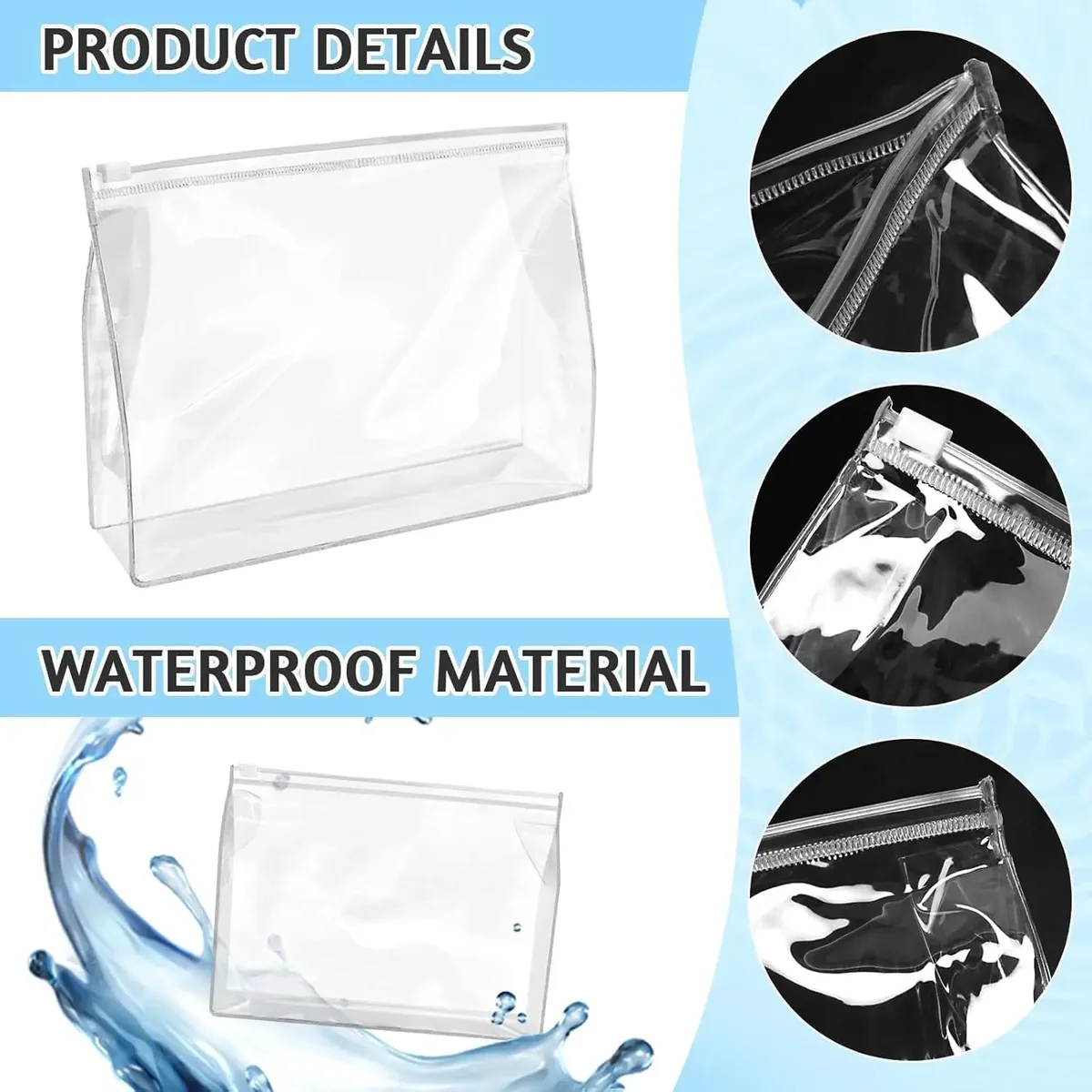 mini sac de maquillage transparent, petite pochette à fermeture éclair, organisateur de cosmétiques en plastique pour voyage, étanche pour articles de toilette, maillot de bain, bikini, 24 pièces