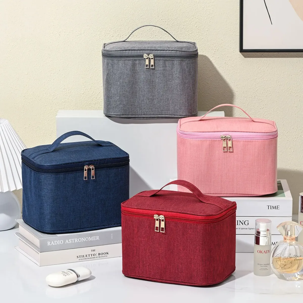 trousse de toilette double couche grande capacité pour voyage, pochette de lavage imperméable en tissu oxford, sac de rangement cosmétique portable