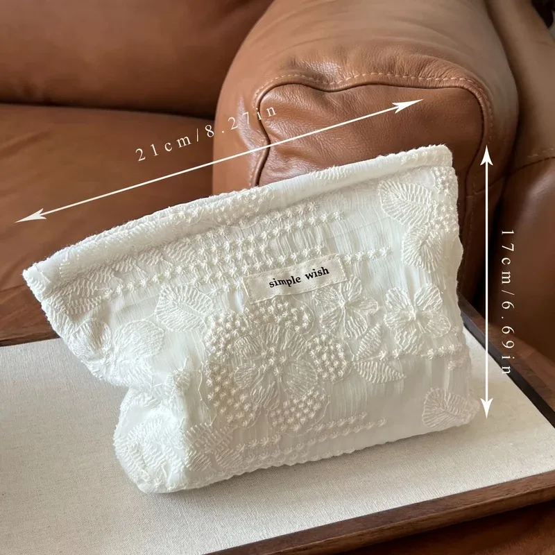 pochette de maquillage en dentelle française, pochette cosmétique blanche à fermeture éclair avec rangement pour rouge à lèvres et écouteurs, organisateur élégant, cadeau pour elle, 2 tailles