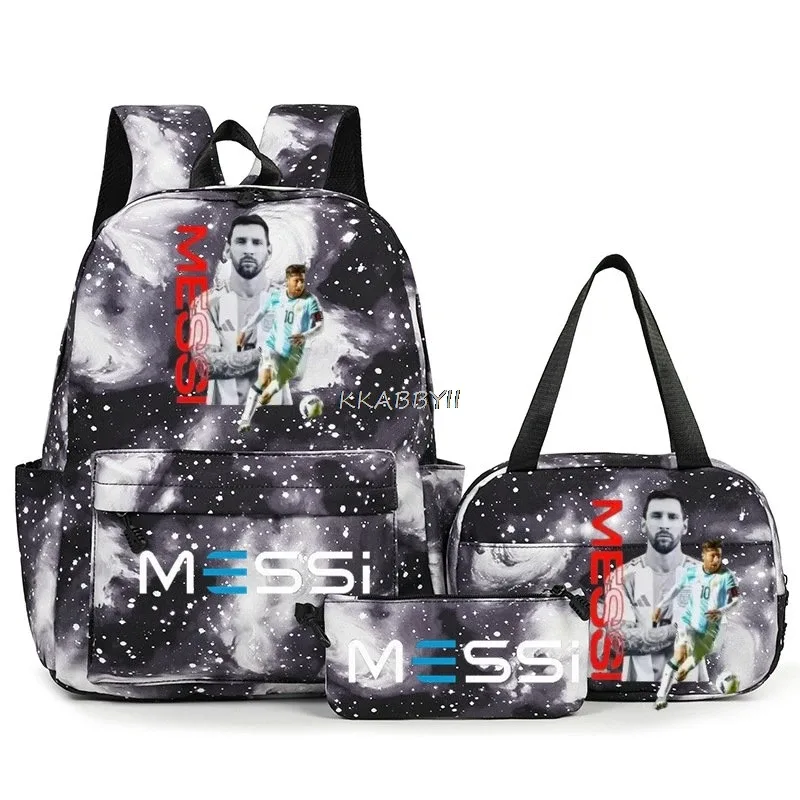 sacs à dos de voyage et d'extérieur imprimés football messi pour femmes et filles, avec sacs à lunch, légers, pour adolescents, pour ordinateur portable, mochila
