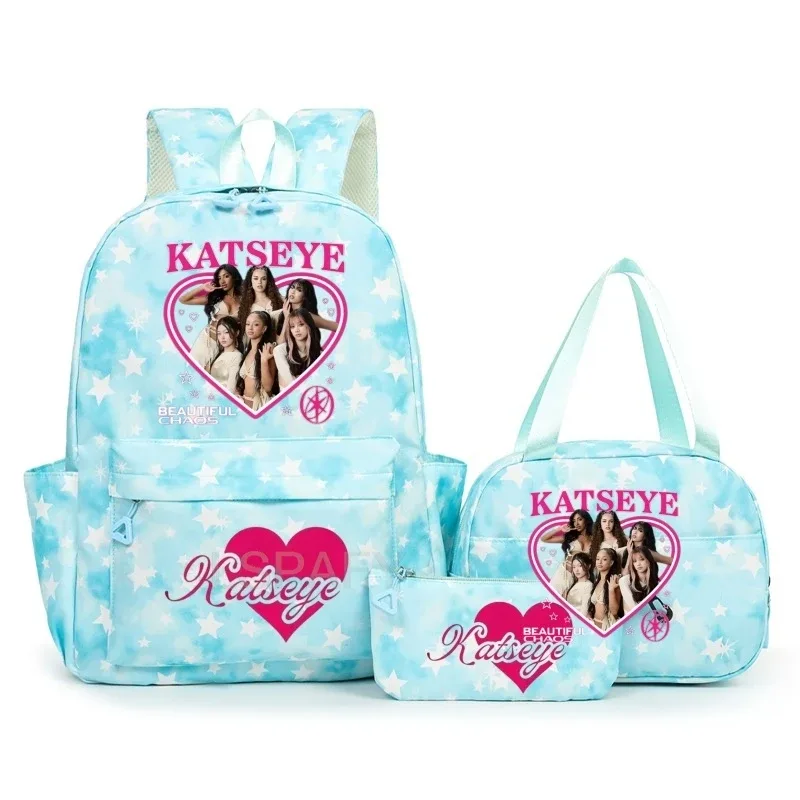 sac à dos amusant katseye pour adolescents, sac de voyage à double bandoulière, sac à crayons, sac à déjeuner, sac à livres décontracté pour étudiants, sac d'école pour filles, grande capacité, mochila