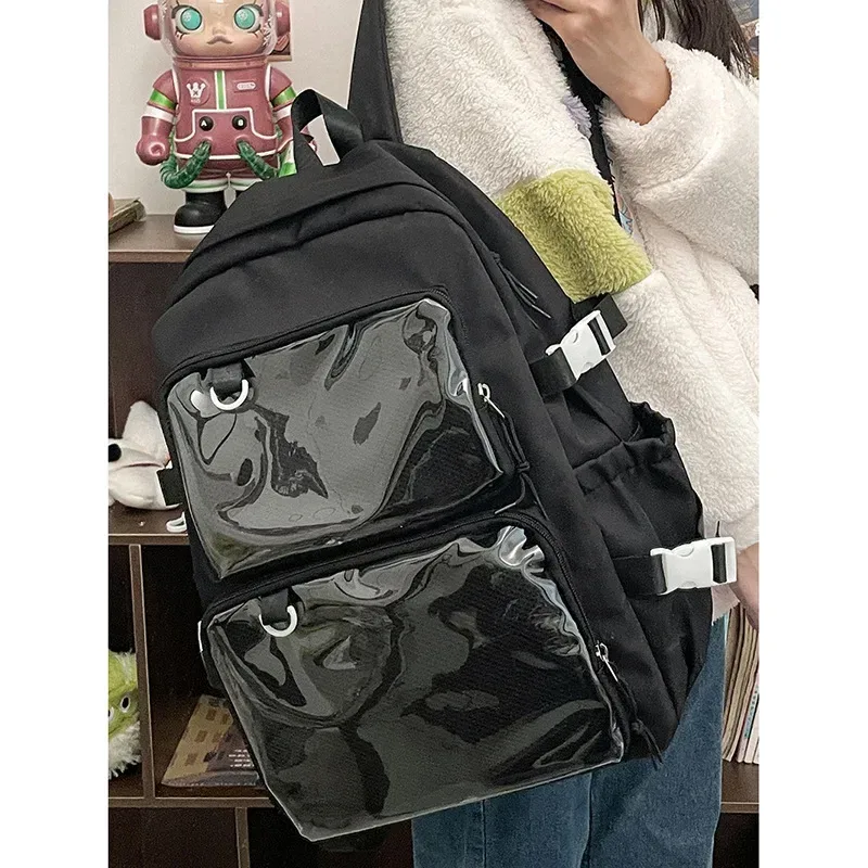 sac dos nylon transparent noir blanc rose voyage fenêtres claires affichage broches organisateur élégant