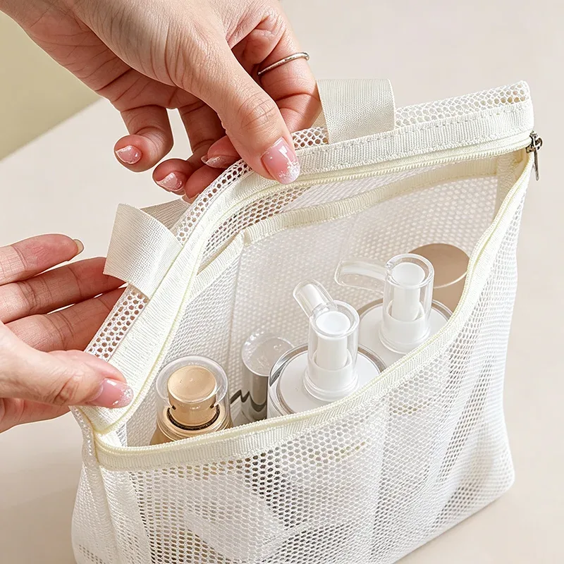 sac de voyage portable en maille transparente, sac de rangement de grande capacité, trousse de toilette, pochette organisatrice de sous-vêtements