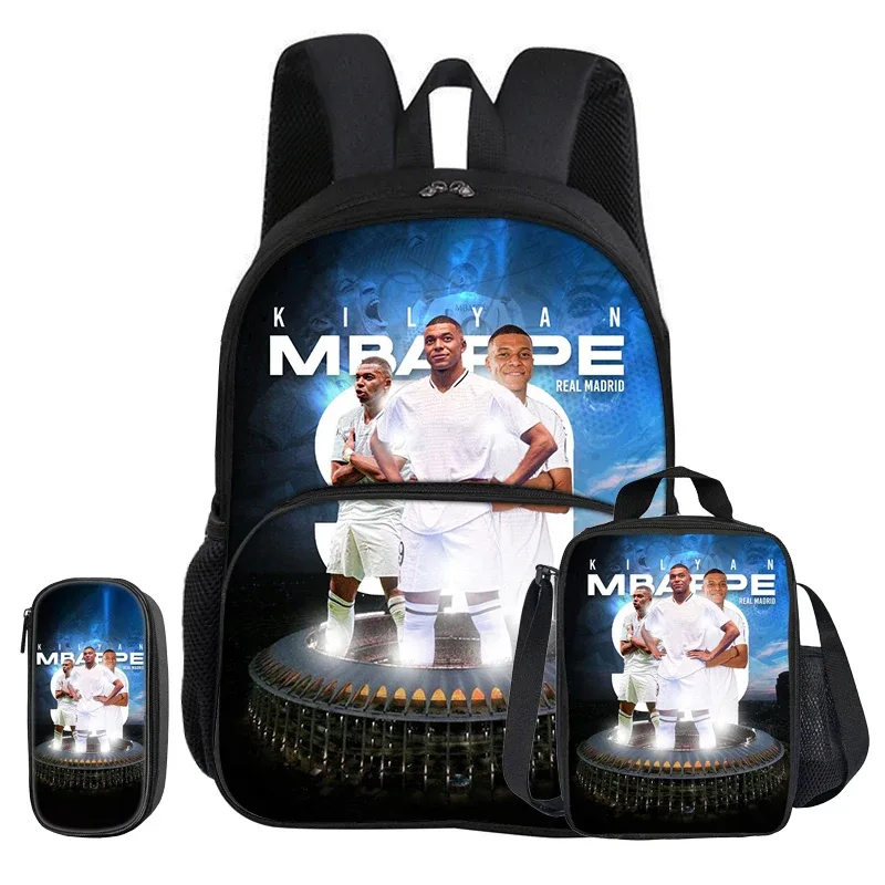 sac dos nylon noir motifs kylian mbappé dessins animés poche avant fermeture éclair bandoulière arquée capacité 20 35 litres petit sac assorti trousse crayons