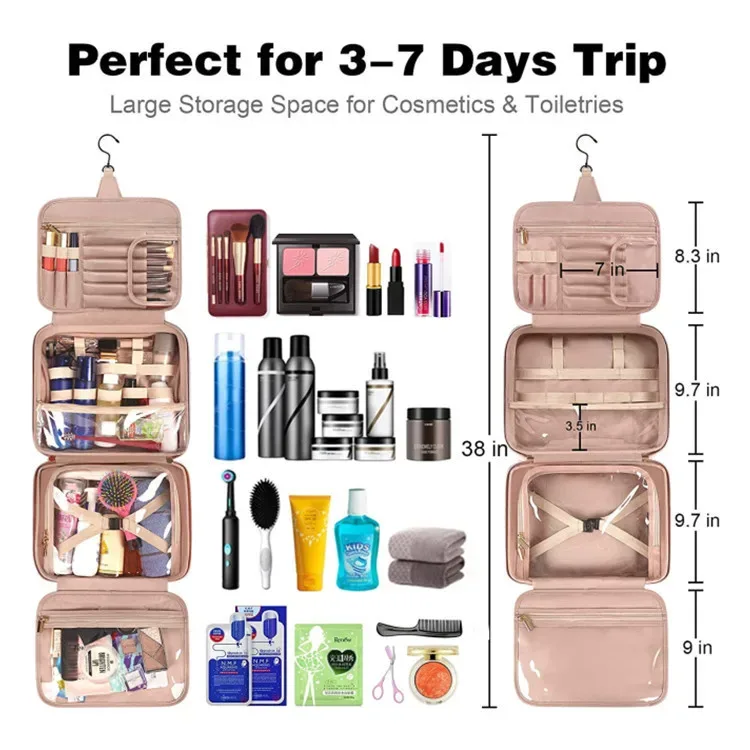 trousse de toilette sac de voyage avec crochet de suspension, trousse de maquillage résistante à l'eau organisateur de voyage pour accessoires, shampoing,