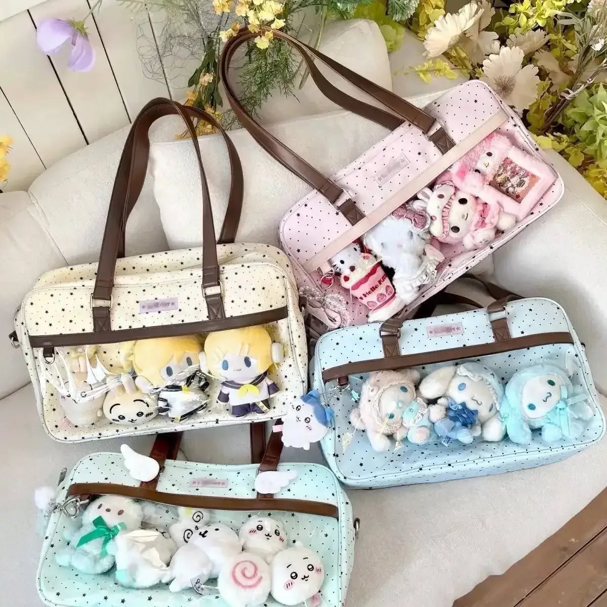 nouveau mignon grande capacité dentelle ita sac lolita filles poche transparente y2k bricolage badge affichage sac à bandoulière décontracté à pois sac à main