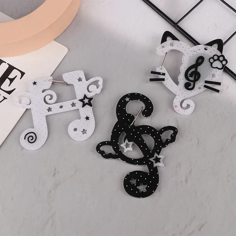 kawaii noir blanc notes illustration bibelots porte-clés sac breloques acrylique pendentif mousqueton sac à dos pendentif décoration cadeaux