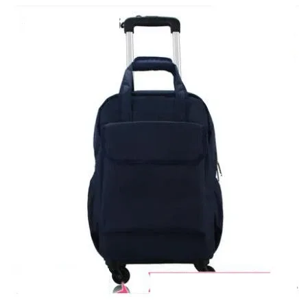 sac dos oxford université motif floral roses rouges fond bleu nuit toupie roulettes transport voyage femmes