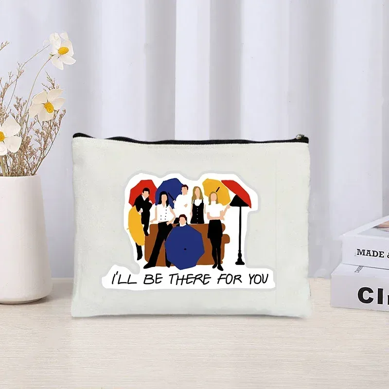 trousse de maquillage pour femmes, émission de télévision friends, organisateur de cosmétiques de voyage, sac à main kawoii, pochette de maquillage en toile écologique, trousse à crayons