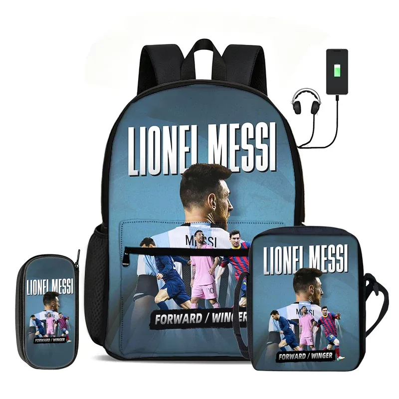 sac dos nylon motif messi bleu rouge jaune sport enfant compartiment informatique bandoulière arquée fermeture éclair