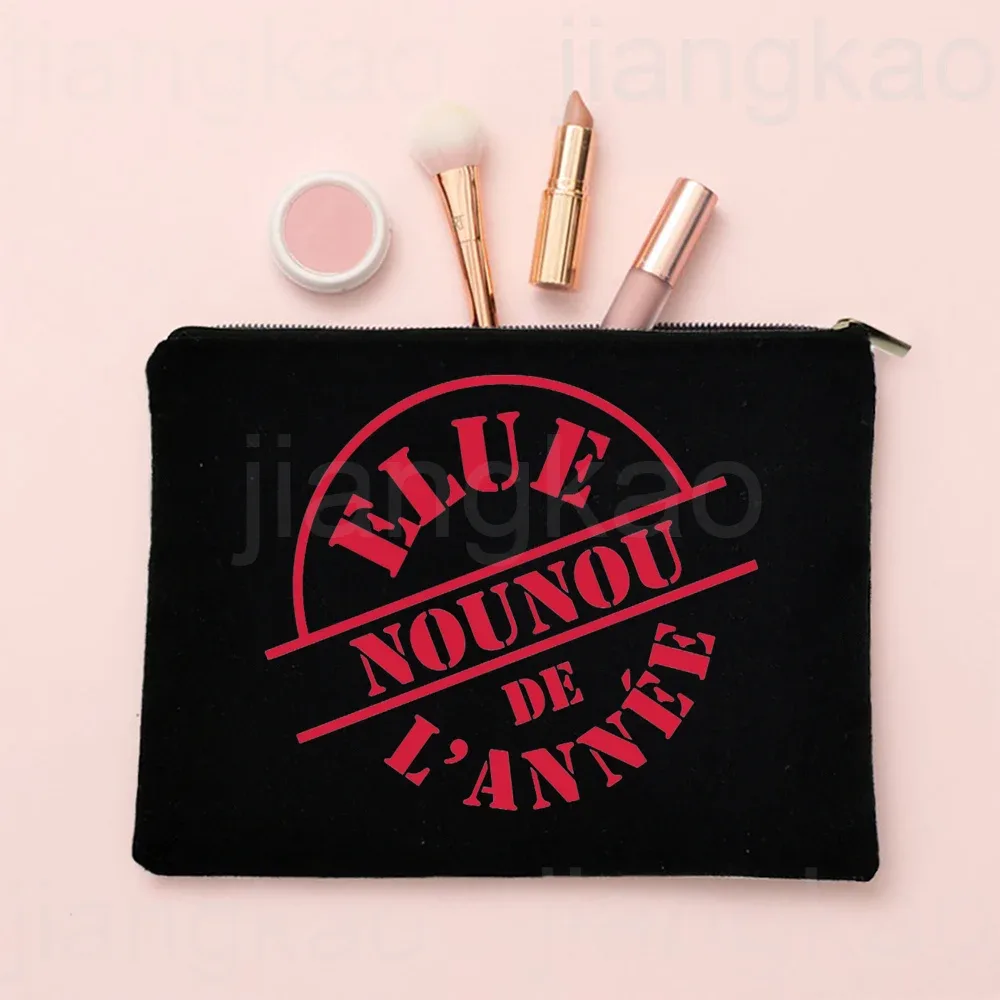 j'aime ma nounou, trousse de maquillage imprimée française, pochette de rangement de toilette de voyage, trousse à cosmétiques pour femmes, sacs à fermeture éclair, cadeau de remerciement pour nounou