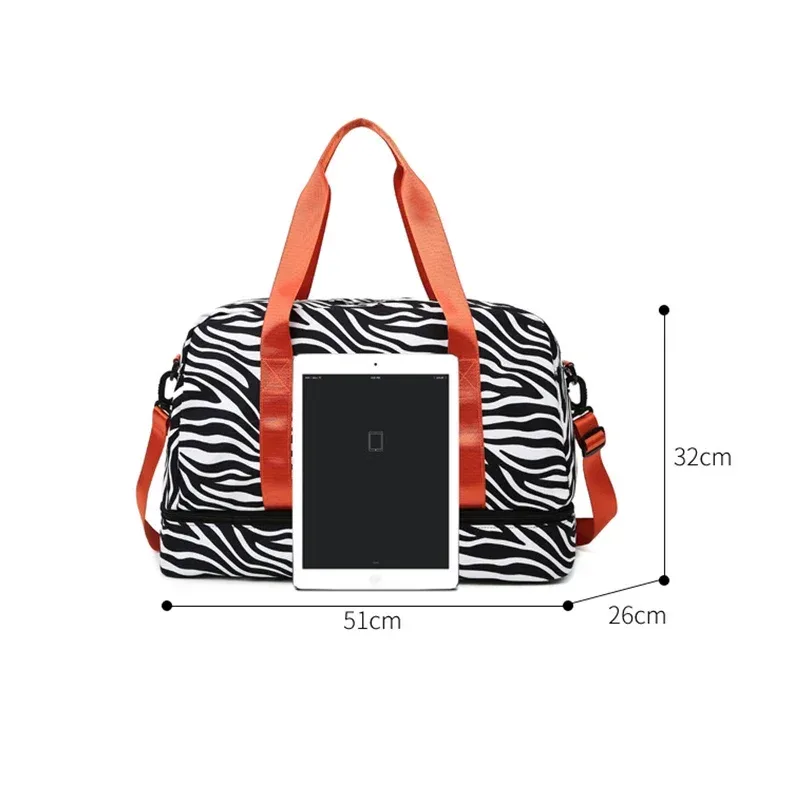 sac de voyage imprimé léopard zèbre pour femme, imperméable, grande taille, bagage, fitness, séparation du support sec, sac de sport, sac de week-end