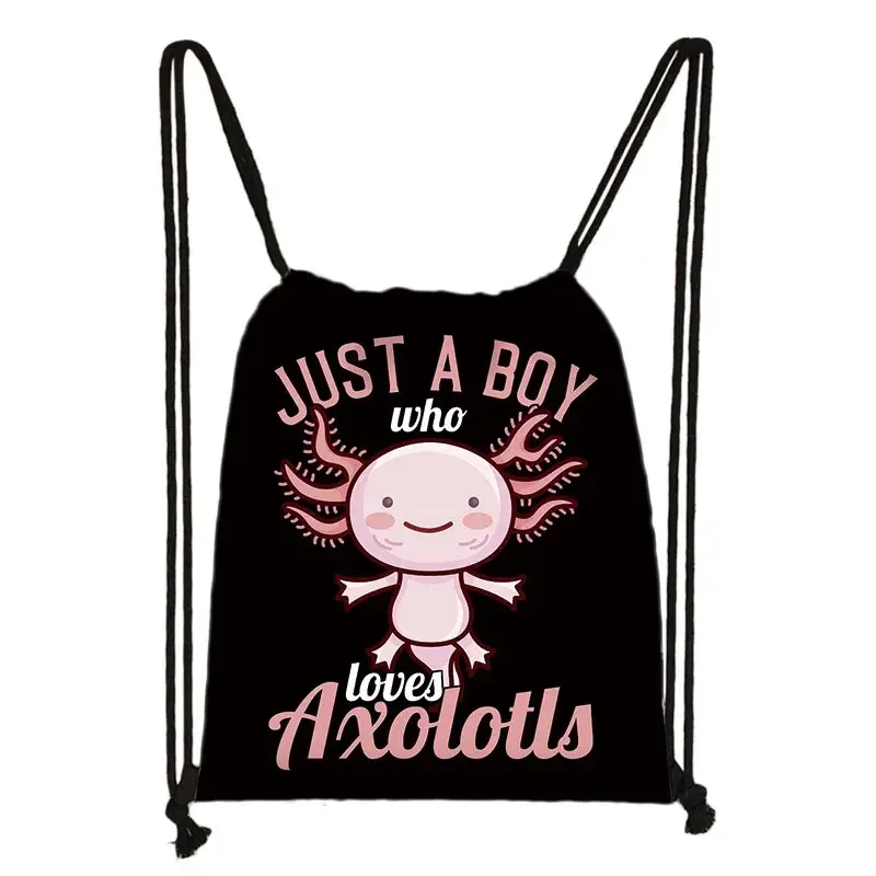 kawaii dessin animé axolotl poisson jouant des jeux vidéo sac à dos tours de mer axolotl/fouron harajuku sacs à cordon sac de voyage en toile