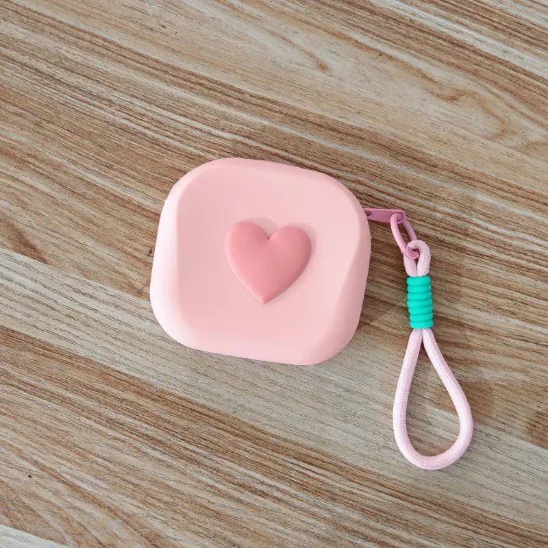 1 pièce pochette de rangement en silicone en forme de cœur, porte-monnaie, portefeuille, avec cordon tressé, organisateur portable pour câbles de données, écouteurs et clés