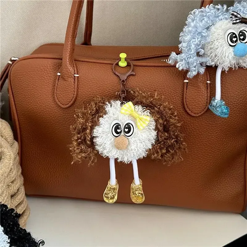 porte-clés poupée en peluche à cheveux bouclés et moelleux avec joli nœud, idéal comme pendentif de sac à dos, cadeau pour adolescentes