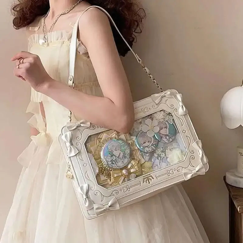 sac à bandoulière transparent lolita ita pour femme, sac à main initié, uniforme jk, sous-culture kawaii, nœud, sac messager bricolage